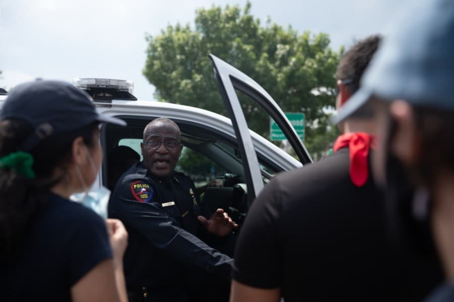 Plano Police Chief Ed Drain warned protesters of the danger of marching in heavily trafficked areas. (Liesbeth Powers/Community Impact Newspaper)