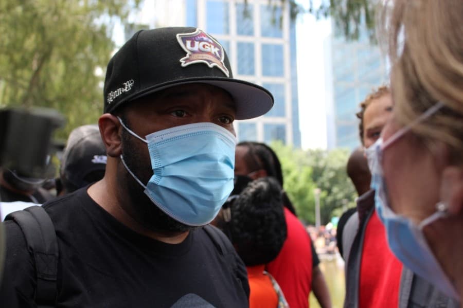 Houston rapper Bun B participated in organizing the demonstration, along with fellow Houston rapper Trae tha Truth. (Adriana Rezal/Community Impact Newspaper)