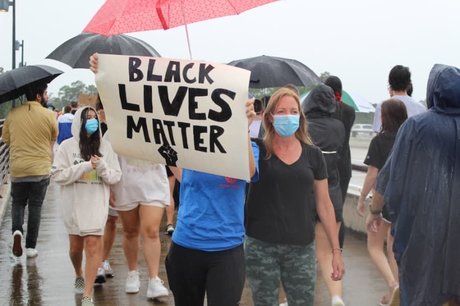 A protestor held up a "Black Lives Matter" sign during the June 3 protest. (Andrew Christman/Community Impact Newspaper)