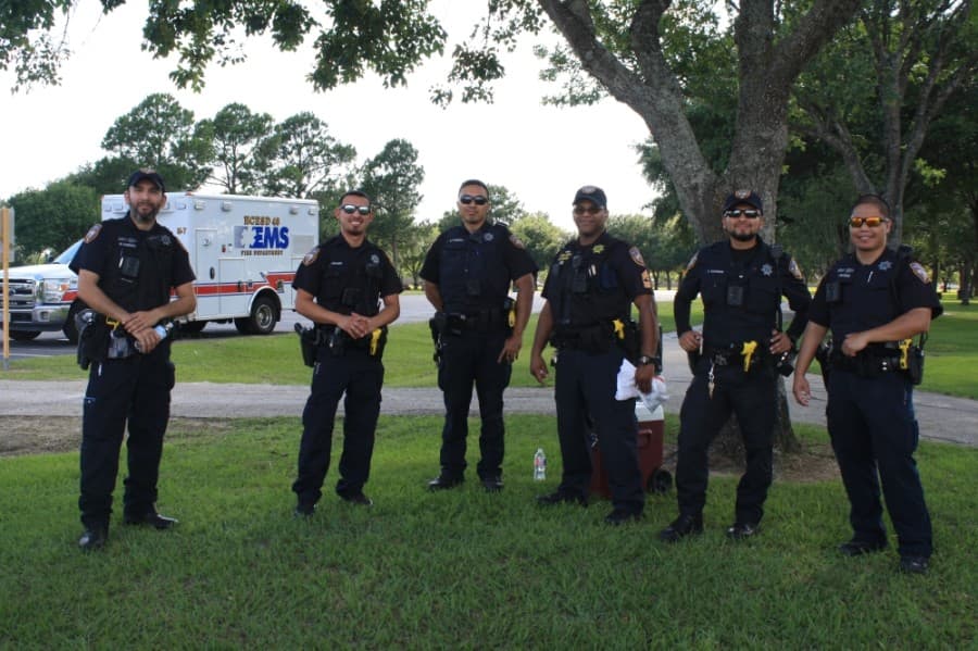 Several local law enforcement agencies—including the Harris County Sheriff's Office District IV units—attended the Katy for Black Lives Matter Protest to provide security on June 4 at Katy Park. (Jen Para/Community Impact Newspaper)