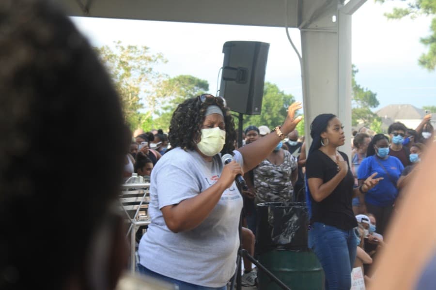Hope Martin, the democratic candidate for Fort Bend County Precinct 3 commissioner, spoke at the Katy for Black Lives Matter Protest held June 4 at Katy Park. (Jen Para/Community Impact Newspaper)