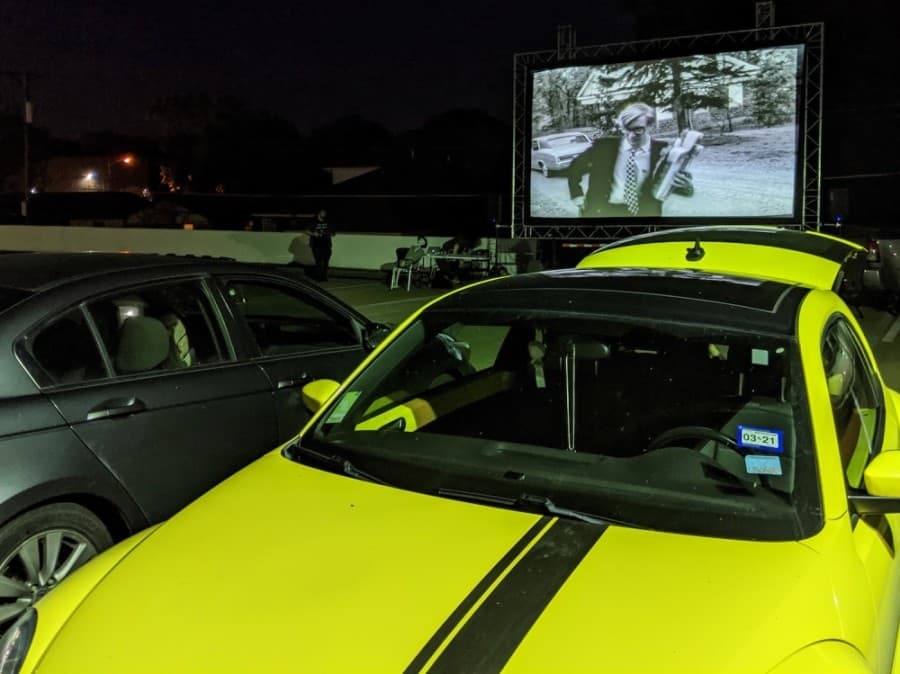 CarBaret movies are projected onto a 30-foot flat screen. (Courtesy Reid Robinson)