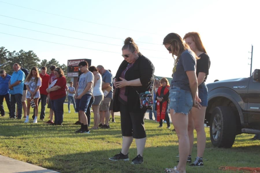 Members of the Magnolia community gathered to pray June 5 for unity amid unrest in the nation. (Anna Lotz/Community Impact Newspaper)