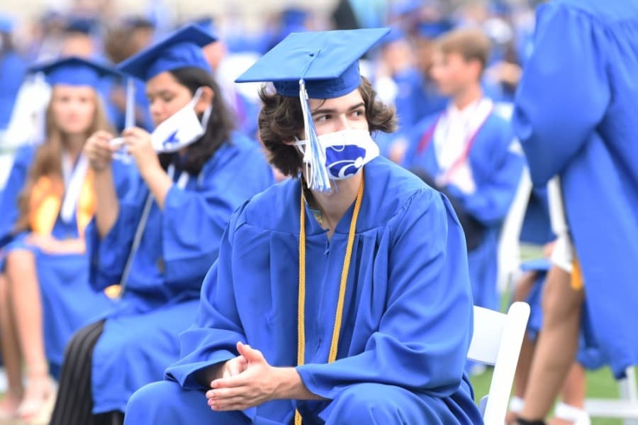 Some Cypress Creek High School graduates opted to wear face coverings with the school mascot—a cougar—printed on them. (Courtesy Cy-Fair ISD)