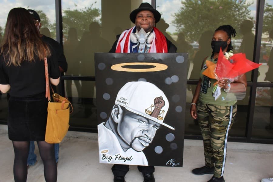 Brett White said it took him three days to complete his painting of George Floyd. He said he put a lot of himself into the painting. (Claire Shoop/Community Impact Newspaper)