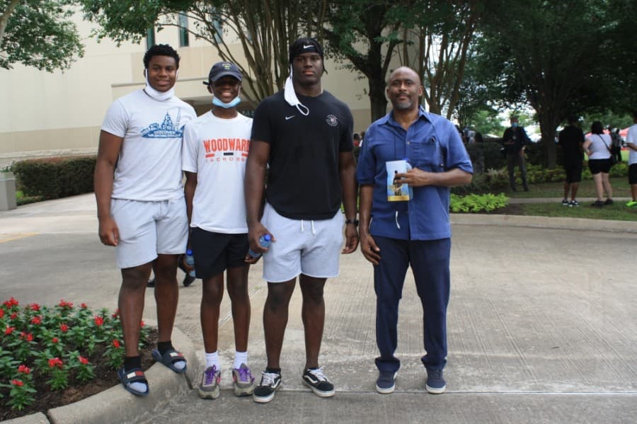 Truman Jones (third from left) traveled about 13 hours from Atlanta with his family to visit the public memorial for George Floyd. (Jen Para/Community Impact Newspaper)