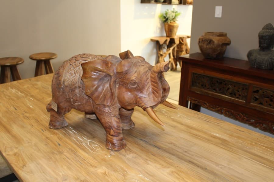 The store’s wood pieces are primarily made from teak and suar that grows in Indonesia. (William C. Wadsack/Community Impact Newspaper)