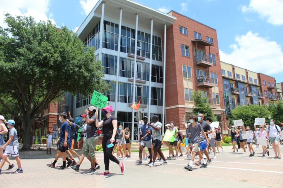 More than 3,000 protesters march through Keller Town Center during a George Floyd protest on June 7. (Ian Pribanic/Community Impact Newspaper)