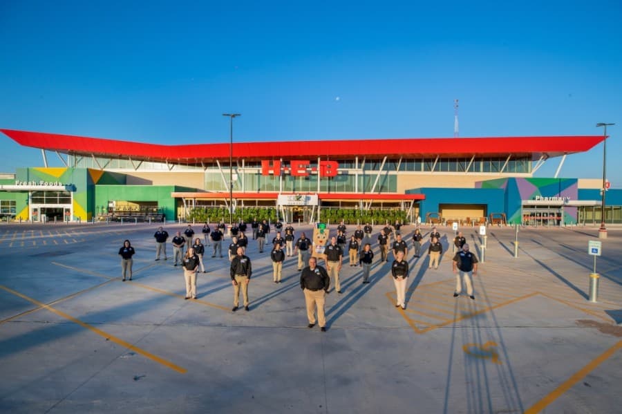 Store leaders from the new H-E-B stand outside at 8801 S. Congress Ave., Austin. (Courtesy H-E-B)