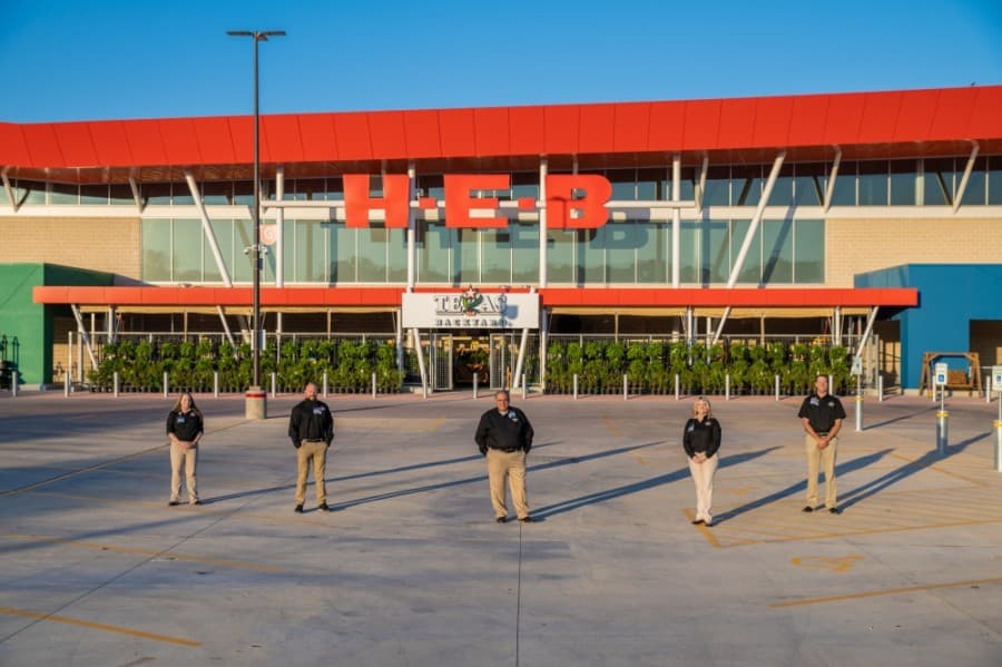 Store leaders from the new H-E-B stand outside at 8801 S. Congress Ave., Austin. (Courtesy H-E-B)