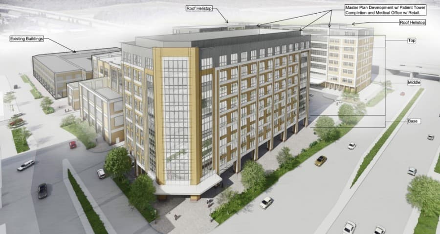 The approved plans will expand the hospital's patient tower. (Rendering courtesy city of Frisco)