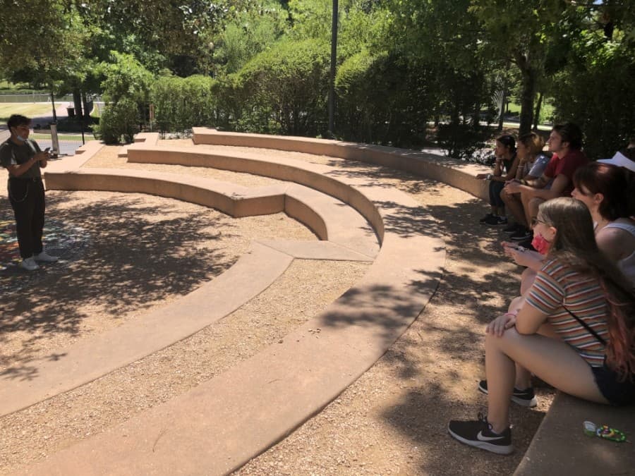 A group of high school students gathered in The Woodlands on June 10 to read speeches regarding George Floyd. (Andrew Christman/Community Imopact Newspaper)