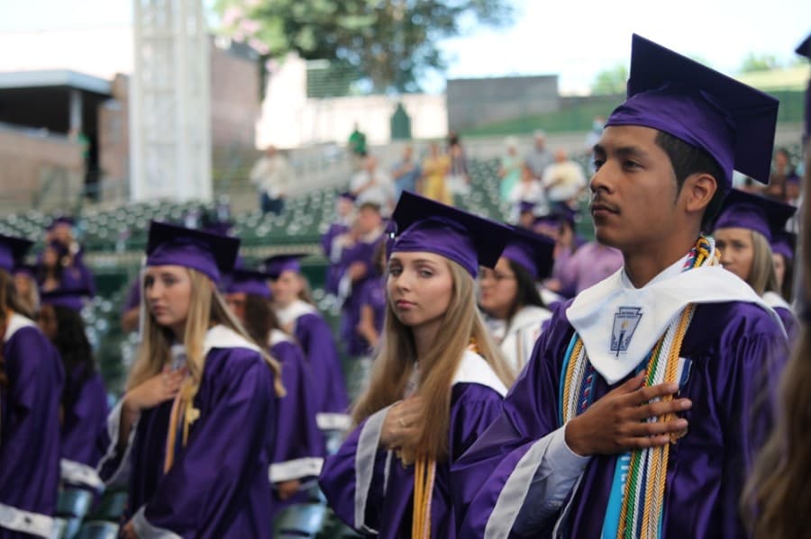 Graduation was split into two ceremonies by alphabetical last names and academic achievement. (Andy Li/Community Impact Newspaper)