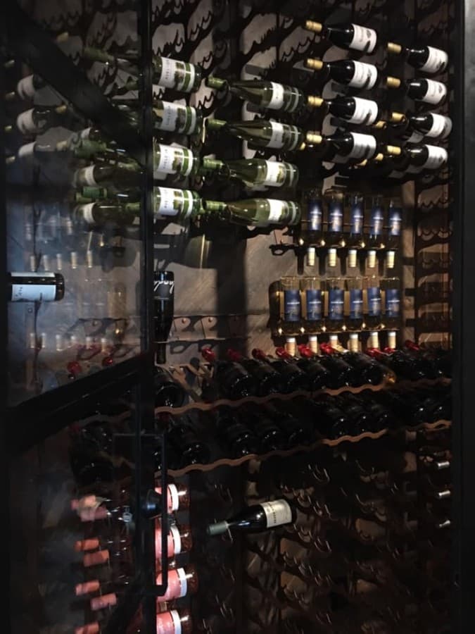 Wine bottles on rack