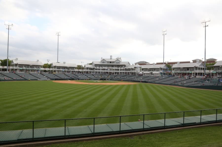 view of baseball field from the outfield