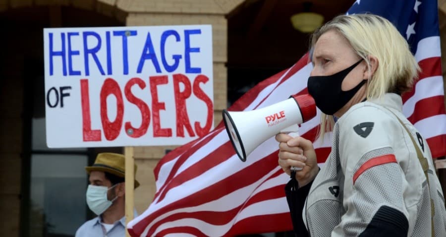 GALLERY: Nearly two dozen protestors meet in front of Williamson County courthouse for removal of Confederate statue