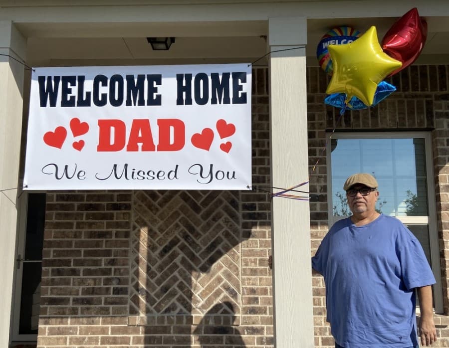 Michael Arispe’s family hung a banner to celebrate his return home May 20 after he spent two months in local hospitals fighting COVID-19 and conditions that arose related to the virus. (Photos courtesy Michael Arispe)