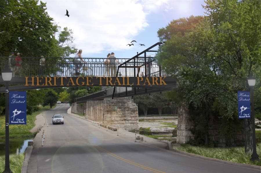 A pedestrian bridge will provide an elevated crossing over Chisholm Trail Road. (Rendering courtesy city of Round Rock)