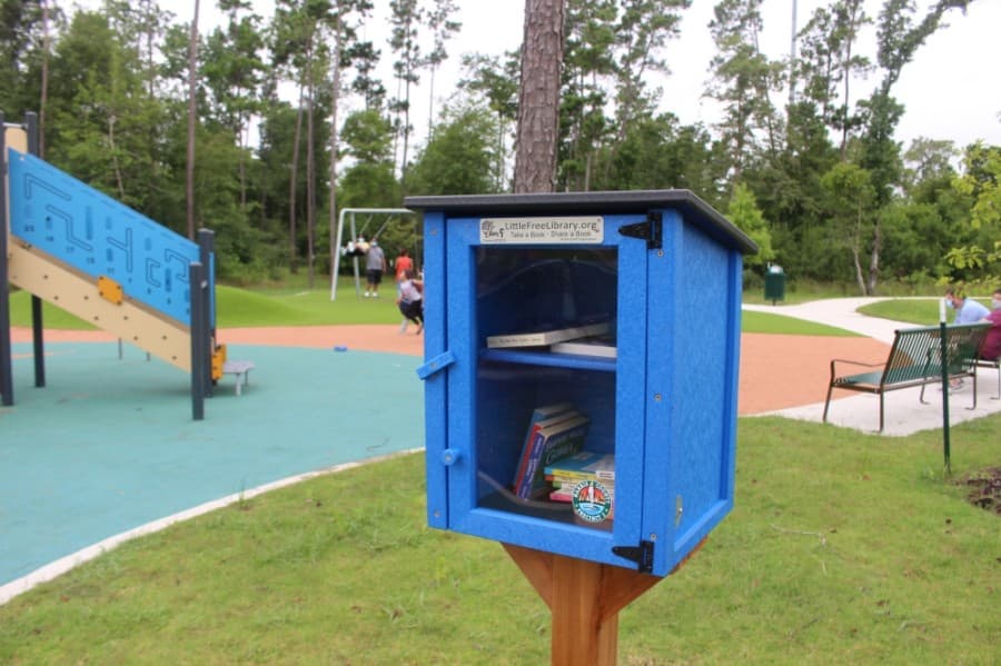 The $11.49 million park also includes a pavilion and a Little Free Library box for the community. (Kelly Schafler/Community Impact Newspaper)