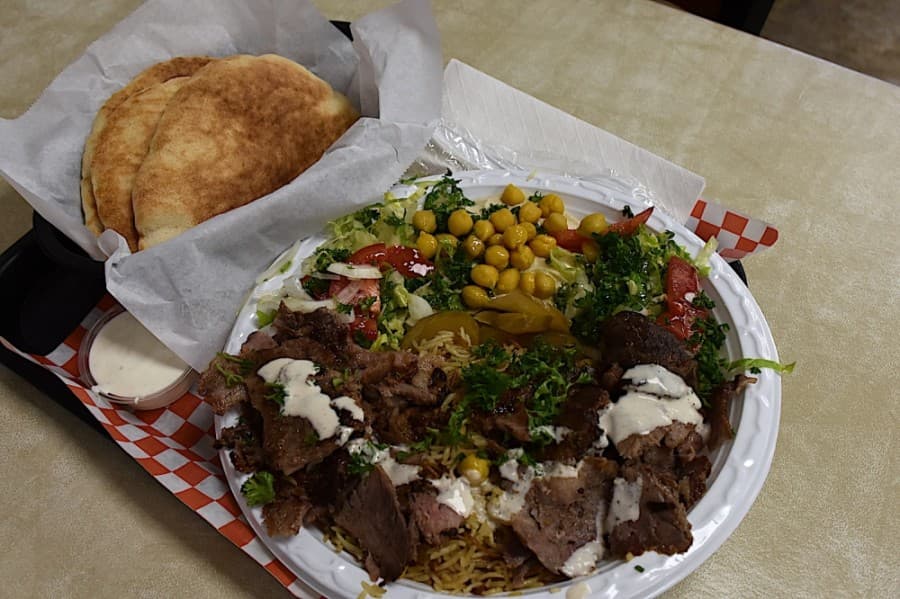 The beef shawarma plate is one of the restaurant's most popular items. (Makenzie Plusnick/Community Impact Newspaper)