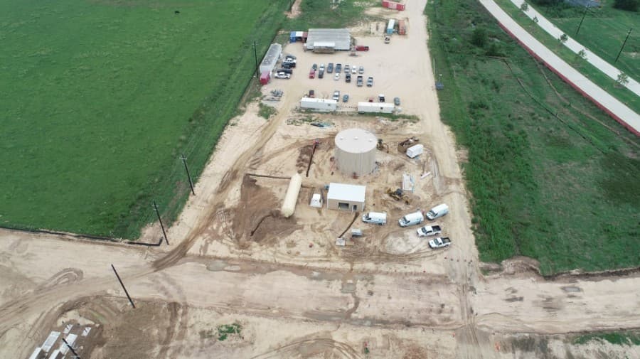New water and wastewater treatment plants under construction will support the educational complex at Cypress Rosehill Road and Grand Parkway. (Courtesy LAN)