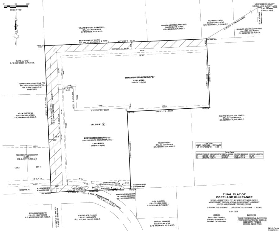 The final plat of Copeland Gun Range at Robinson and Elder roads was approved by Oak Ridge North City Council July 13, pending the addition of structure outlines and additional reserve information. (Courtesy Oak Ridge North)