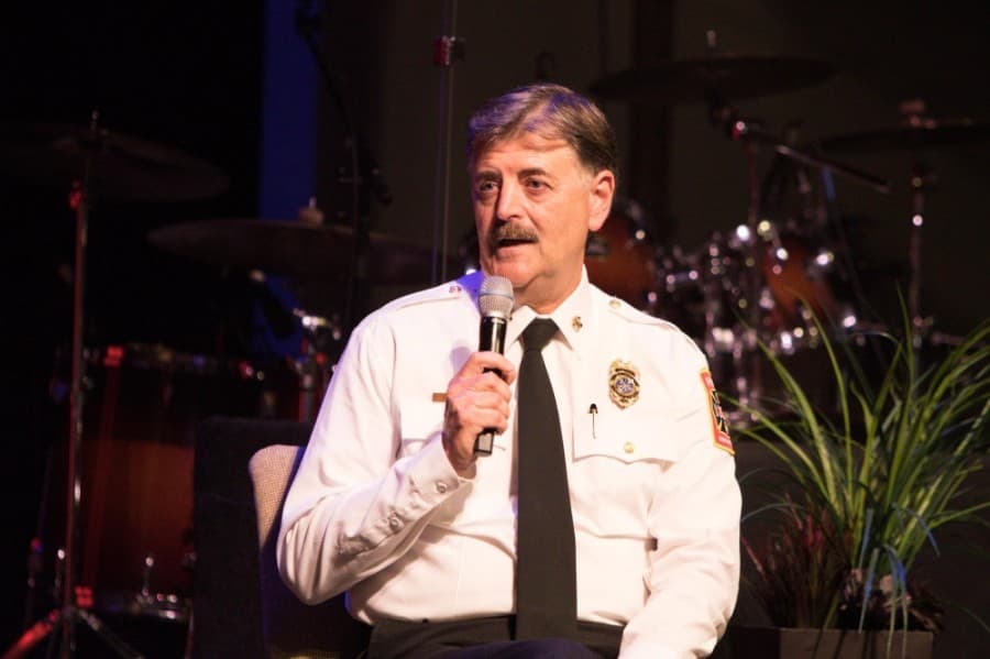Frisco Fire Chief Mark Piland answers a question during the Frisco Chamber of Commerce's State of the City event July 14. (Courtesy Suad Bejtovic Photography)