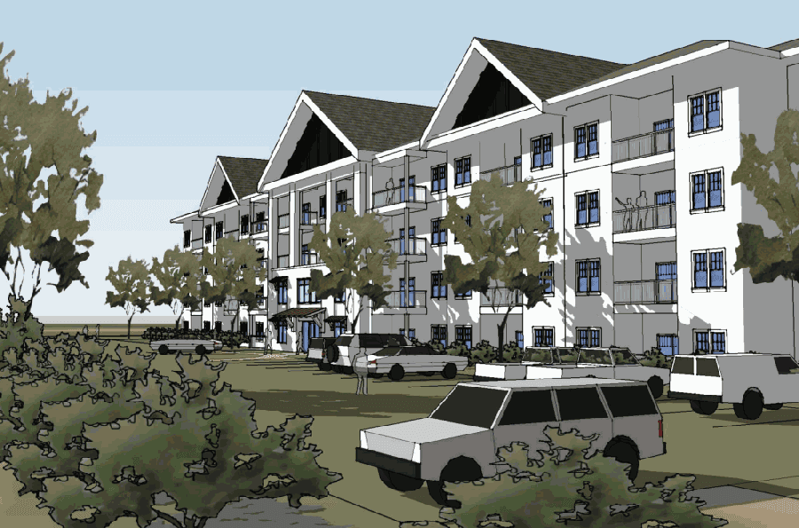 The SaddleCreek apartment complex was to be located at the northwest corner of Sam Houston and Bell Gin Road. (Rendering courtesy city of Georgetown, KCG Development)
