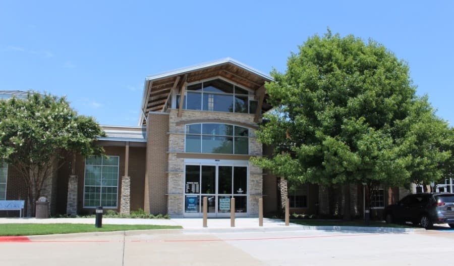 The John and Judy Gay Public Library has a different look to it following a recent expansion. (Miranda Jaimes/Community Impact Newspaper)