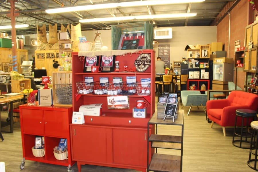 Merchandising is located close to the front at TexaKona to allow easy access for customers. (Miranda Jaimes/Community Impact Newspaper)
