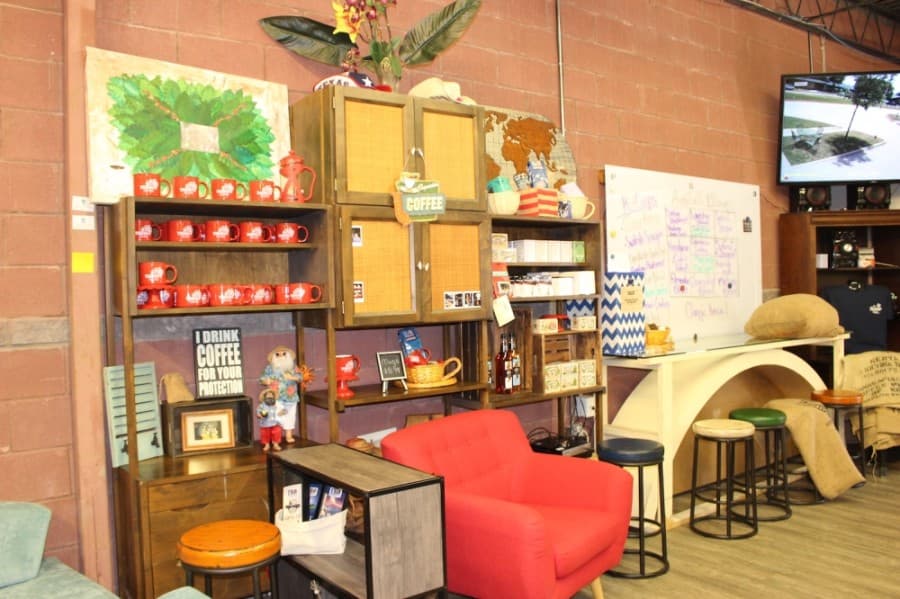 Seating has changed at TexaKona to provide a designated space for customers separate from workers. (Miranda Jaimes/Community Impact Newspaper)