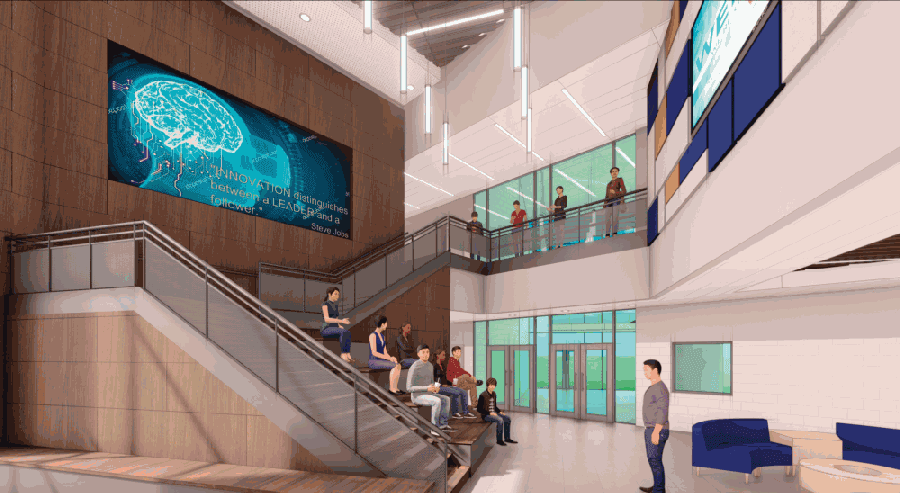 Quest Early College High School's new lobby will lead students up a staircase to the second floor. (Courtesy Humble ISD)