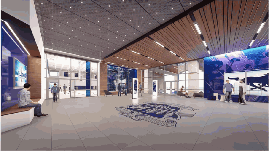 Kingwood High School's new renovations will include a new athletic lobby with a retail store. (Screenshot courtesy PBK Architects presentation)