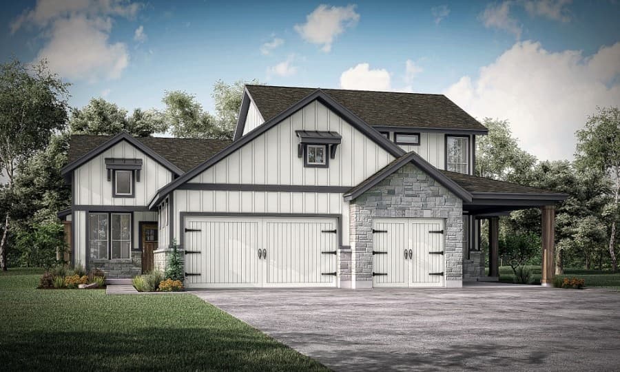 Three featured models at Empire at Rowe are craftsman, mid-century modern and farmhouse. (Rendering courtesy Empire Communities)