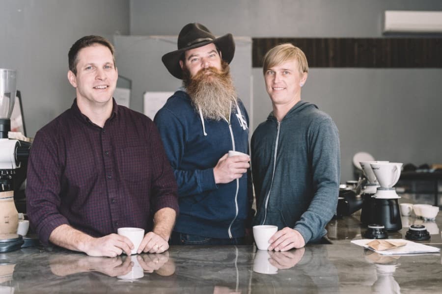 Co-founders (from left) Jake Sussman, Alex Noel and Rob Edwards first opened in Liberty Hill and now have a Dripping Springs storefront. (Courtesy Madrone Mountain Coffee)