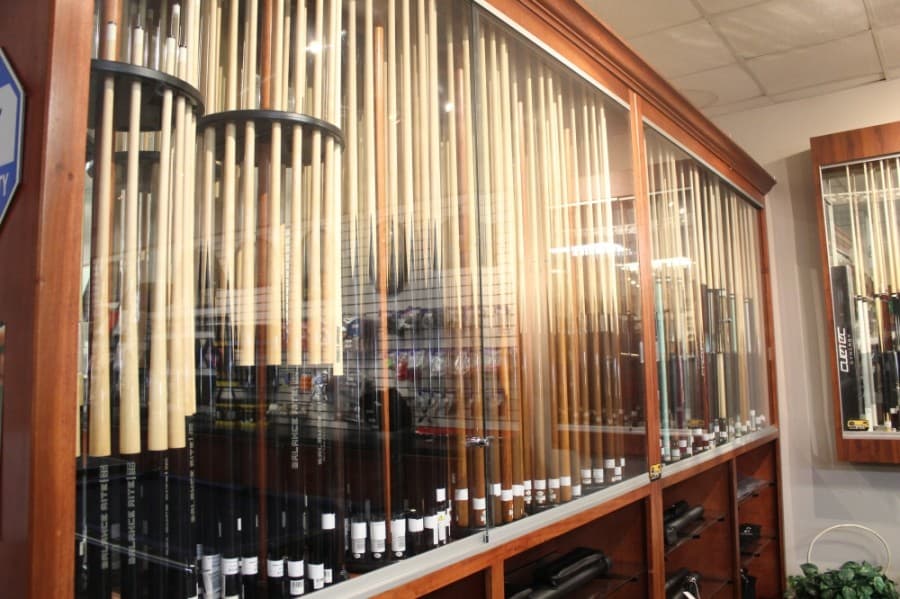 Cue sticks in various sets, sizes and styles are available.
