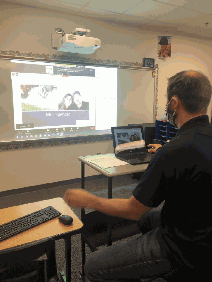 A teacher at Maus Middle School prepares to virtually welcome students for 2020-21 school year. Classes will be completely virtual for all Frisco ISD students through Sept. 3. (Courtesy Frisco ISD)