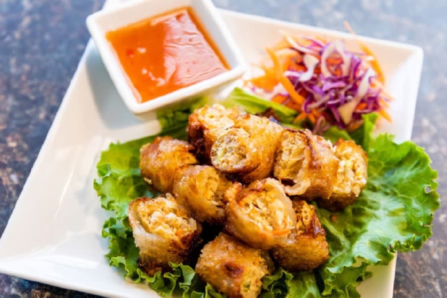 Special Crispy Rolls ($8.95) feature crispy rice paper stuffed with ground chicken, glass noodles, sprouts, carrots, celery and herbs. The dish is served with homemade chili-honey sauce. (Courtesy Taste of Thai)