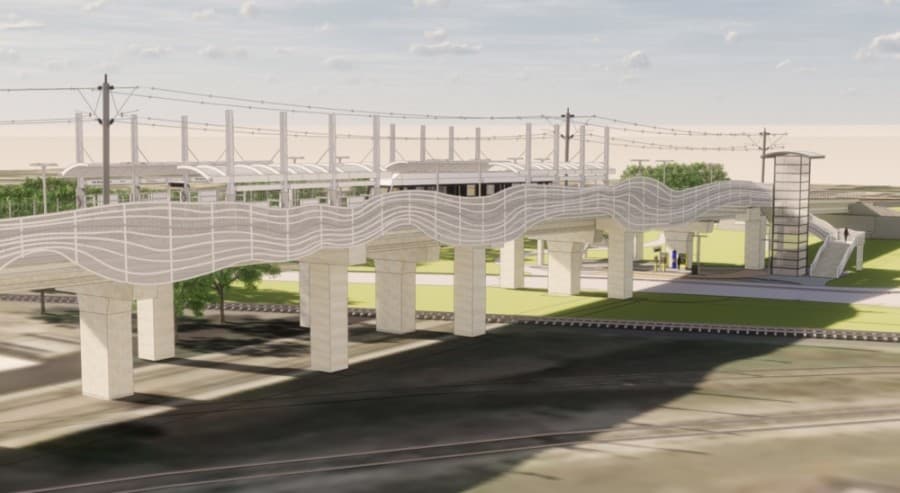 The elevated 12th Street station in Plano will follow a flow or airy theme, with weaving lines for the fencing and similar patterns. (Courtesy Dallas Area Rapid Transit)