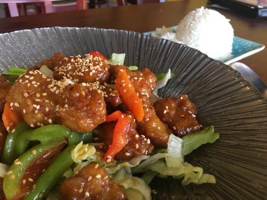 




Orange chicken ($10.95): Golden battered fried chicken is topped with an orange honey sauce. (Shawn Arrajj/Community Impact Newspaper)