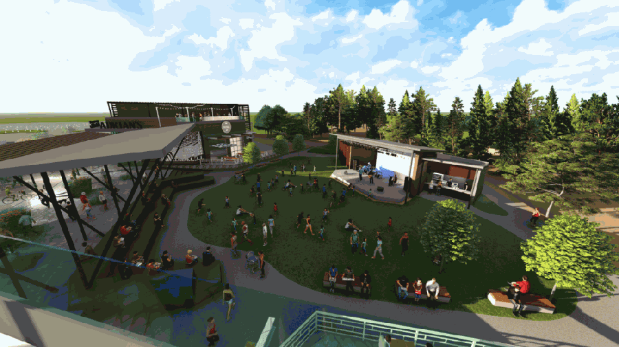 A music pavilion will open alongside business, retail and office space at Hub 121 in McKinney. (Rendering courtesy Jordan Realty Advisors)