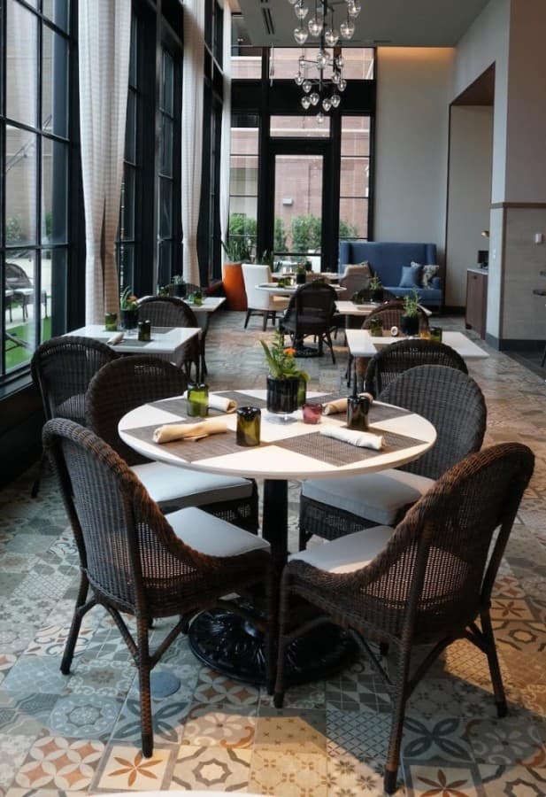 Vaulted glass windows light up the dining area of Bacchus Kitchen   Bar.