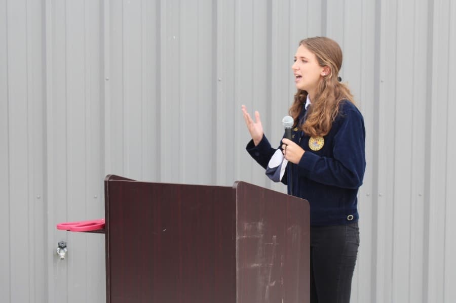 Several FFA students from Tomball Memorial and Tomball high schools attended the ribbon cutting with district leadership Sept. 4. (Anna Lotz/Community Impact Newspaper)