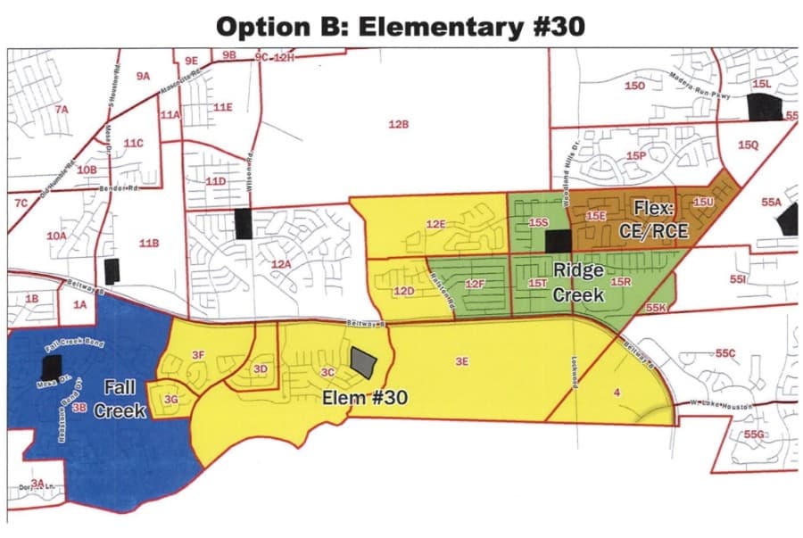 Trustees approved Option B attendance zones for Elementary No. 30 at the Sept. 8 meeting. (Courtesy Humble ISD)