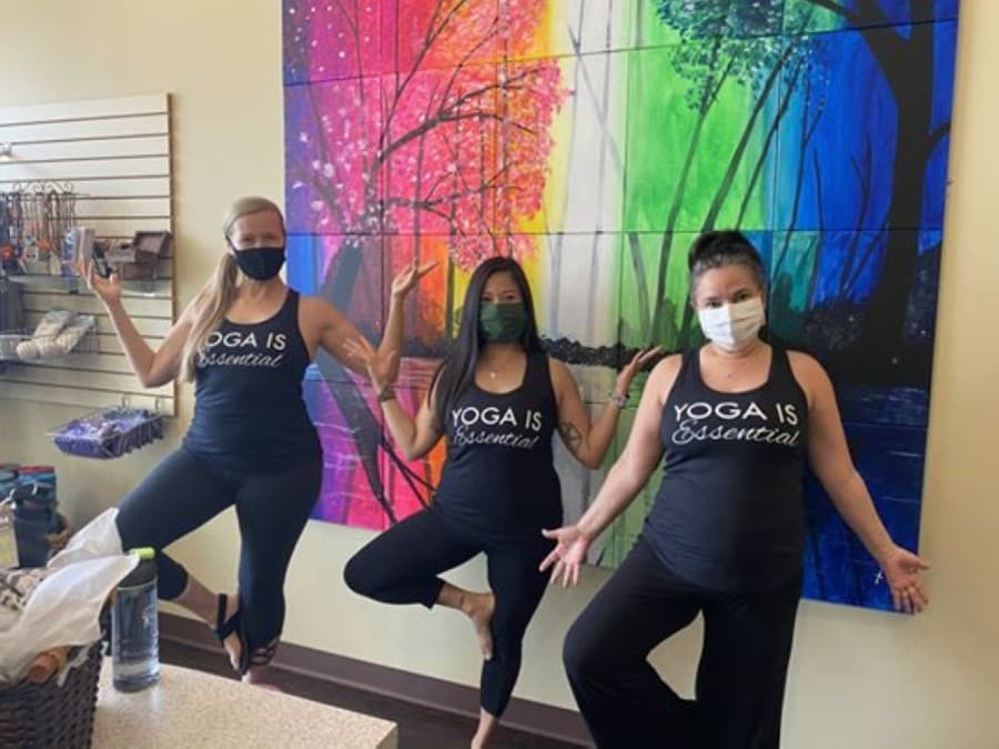 Katy’s Yoga West Studios’ in-person classes, which are capped at 15 people, allow for 6.5-7 feet between attendees. (Courtesy of Yoga West Studios)
