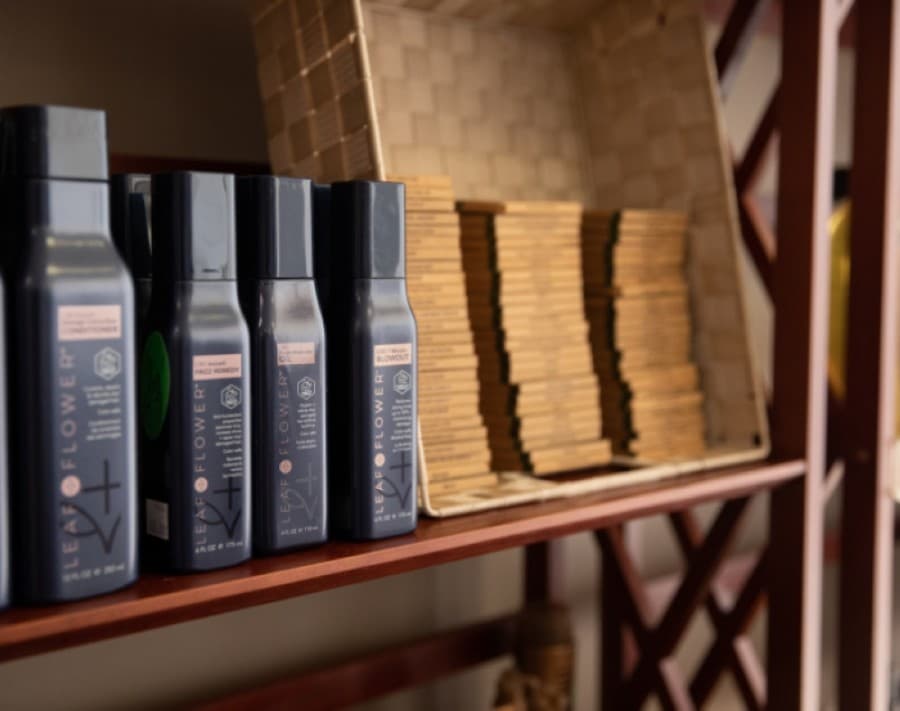 Leaf and Flower is among the brands that Hair’em & Nail’em promotes in support of small businesses. (Liesbeth Powers/Community Impact Newspaper)