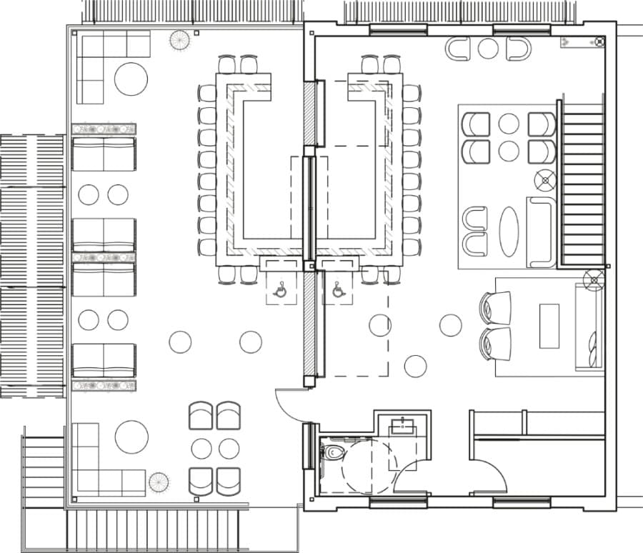 The second floor will hold an upscale sports bar that will offer a performance space for acoustic music acts. (Floor plan courtesy Main Street Food Hall)