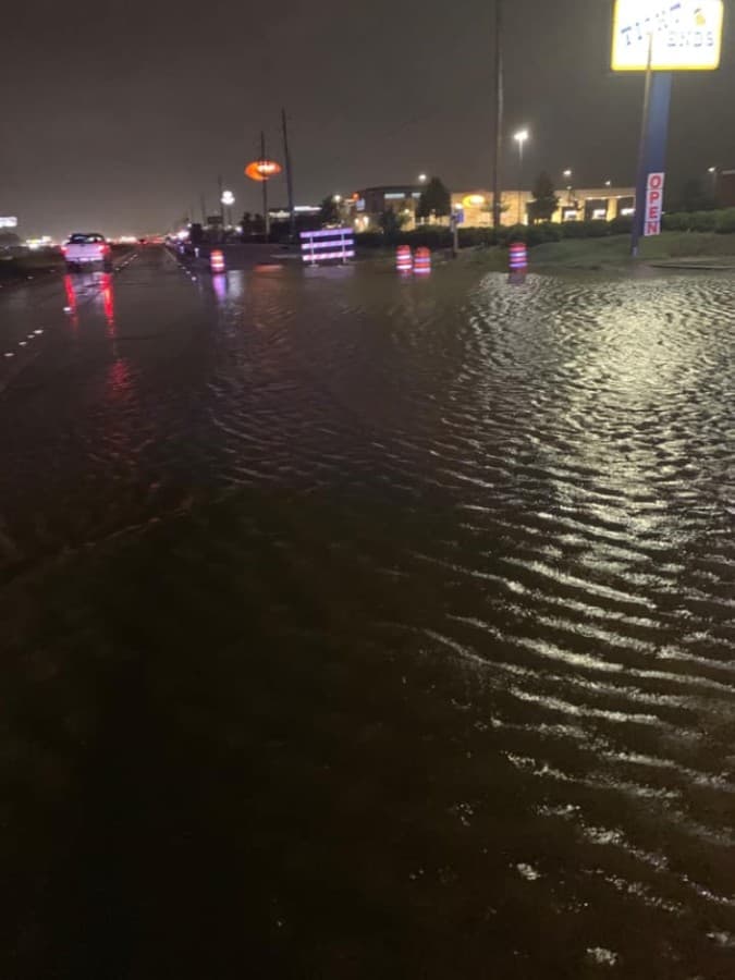 The city reported high water on I-45's north and southbound frontage roads around 8 p.m. Sept. 21; pictured is the northbound frontage road near Victory Lakes. (Courtesy city of League City)