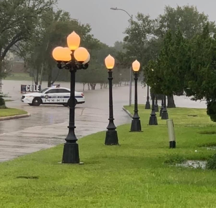 High water was seen around the Pearland and Friendswood area Tuesday. (Courtesy Stephanie Rodgers Waddell)