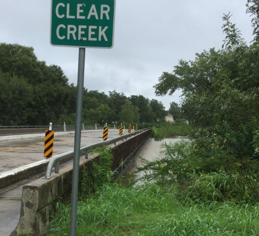 There was high water in Clear Creek at Friendswood Link Road on Tuesday. (Courtesy city of Friendswood)